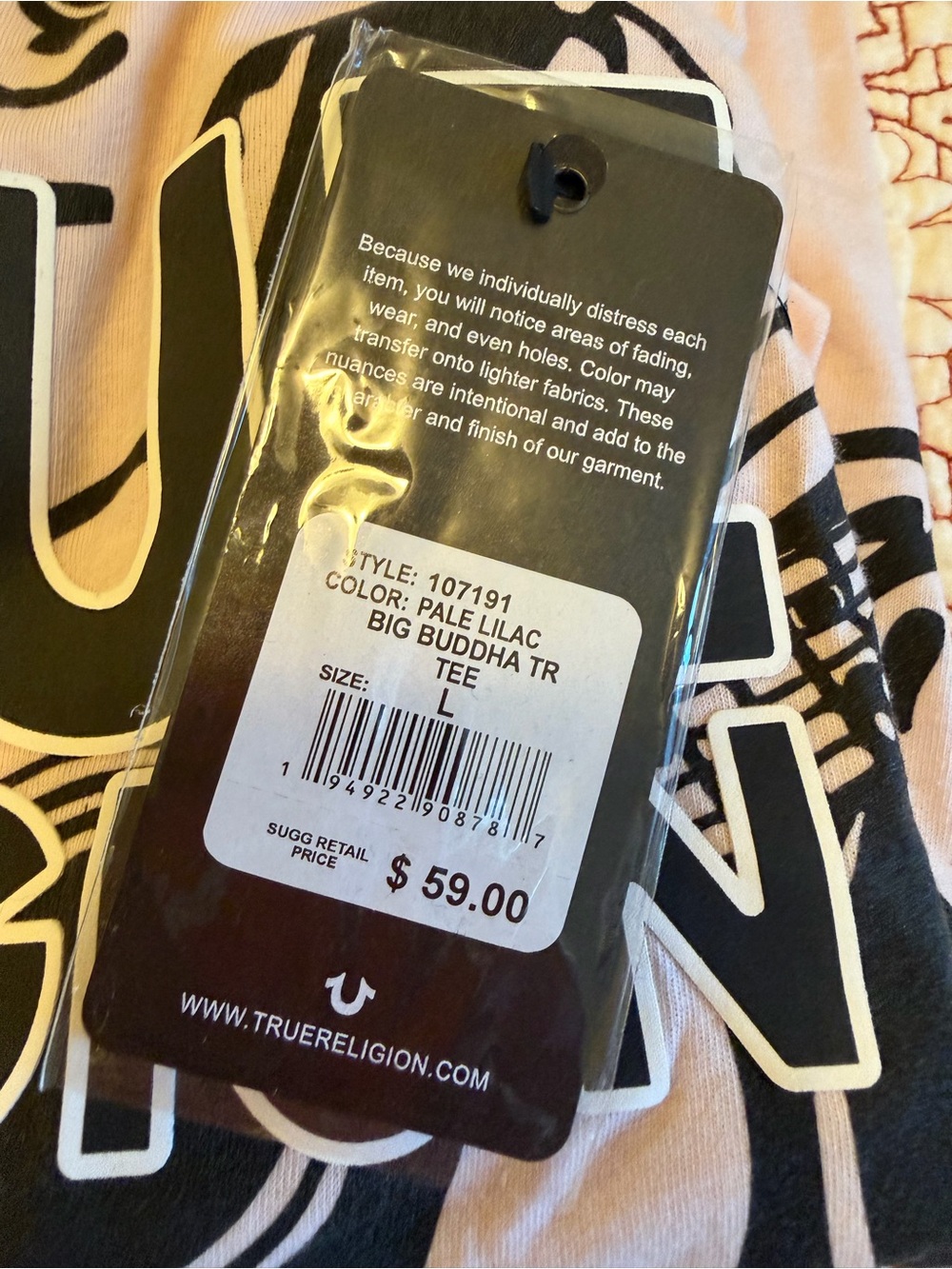 True Religion Light Pink Logo Buddha Graphic Tee - Picture 5 of 5